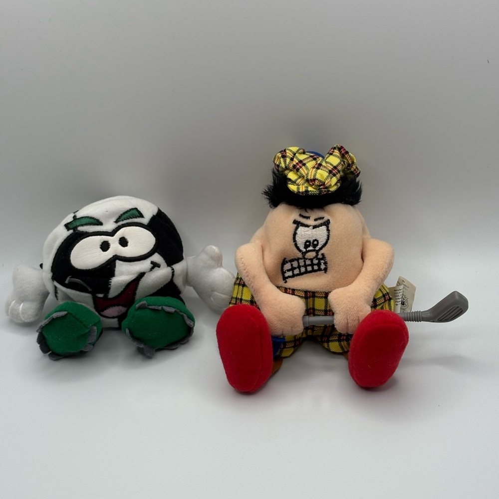 2 VTG Silly Slammers Bean Bag Plush Angry Golfer & Striker Soccer Ball W/Sound